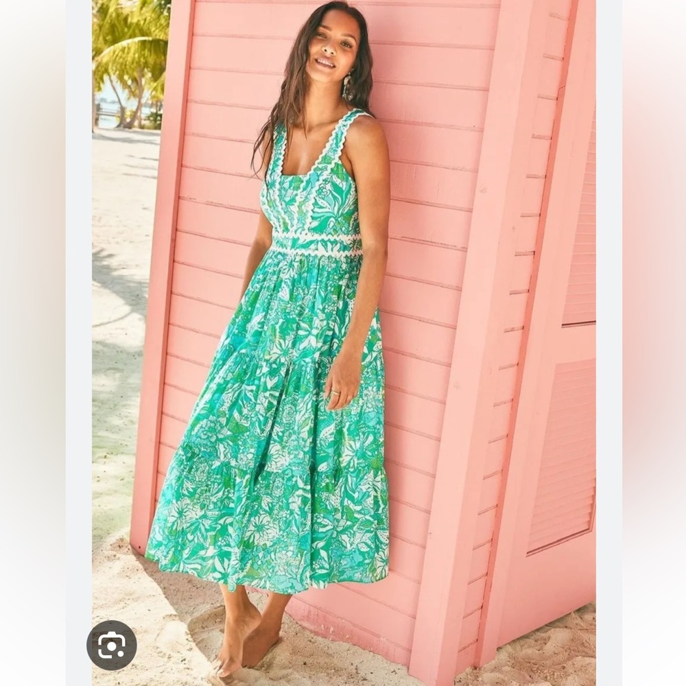 NWT Lilly Pulitzer Botanical green safari sangria Pollie cotton midi dress sz 10 - Picture 2 of 12
